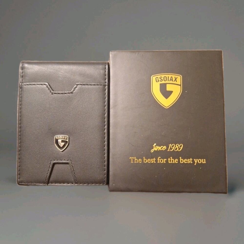 GSOIAX Mens Slim Wallet Black Minimalist Genuine Leather Carbon Fiber Rfid